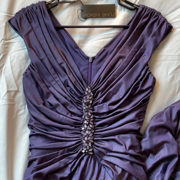 BNWT Tadashi Shoji royal purple ruched full length ball gown XS or US6 - Picture 2 of 8